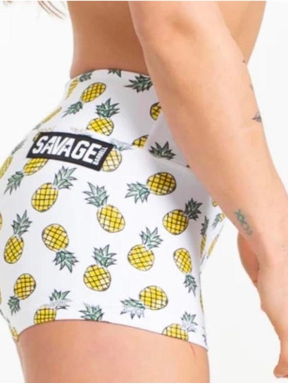 Salvage White Pineapple-Print High-Waist Bike Shorts